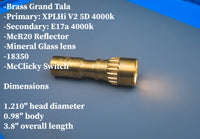 Grand Tala #7: XPL-HI and Hi-CRI Flood -  brass custom dual beam pattern flashlight / torch with throw and flood - PhotonPhreaks